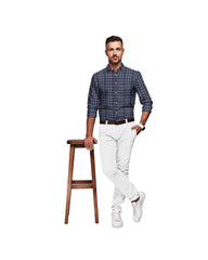 BLUE WITH OCEAN WHITE CHECKS COTTON SHIRT