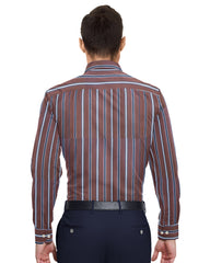 BLUE, WHITE & BROWN THICK STRIP LINE COTTON SHIRT