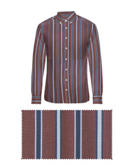 BLUE, WHITE & BROWN THICK STRIP LINE COTTON SHIRT