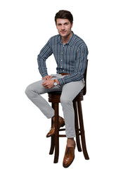 BLACK WHITE DARK GREY & BLUE THICK STRIP LINE COTTON SHIRT