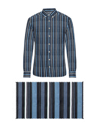 BLACK WHITE DARK GREY & BLUE THICK STRIP LINE COTTON SHIRT