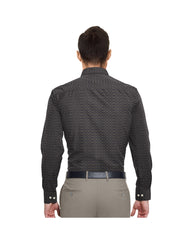 BLUE & BROWN DOT LINE SQUARE PRINT COTTON SHIRT