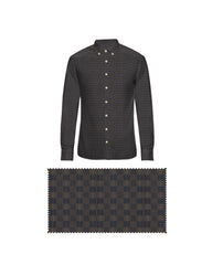 BLUE & BROWN DOT LINE SQUARE PRINT COTTON SHIRT