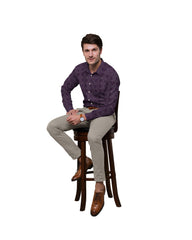 BURNT VIOLET WITH IVORY & WHITE DOTTED PRINT COTTON SHIRT