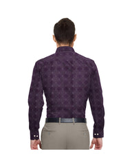 BURNT VIOLET WITH IVORY & WHITE DOTTED PRINT COTTON SHIRT