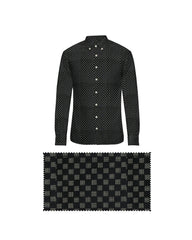 BLACK WITH SQUARE GOLDEN DOTTED PRINT COTTON SHIRT