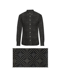 BLACK WITH WHITE & IVORY CROSS MARK PRINT COTTON SHIRT