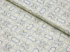 YELLOW WITH BLUE DESIGNER TEXTURED PRINT PRIMIUM MIX COTTON SHIRT FABRIC.