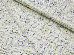 YELLOW WITH BLUE DESIGNER TEXTURED PRINT PRIMIUM MIX COTTON SHIRT FABRIC.