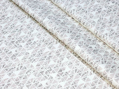 BLACK IVORY AND WHITE TRIANGLE DESIGNER TEXTURED PRINT PRIMIUM MIX COTTON SHIRT FABRIC.
