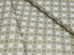 WHITE AND HENNA GREEN BLOCK PRINTED  PREMIUM MIX COTTON SHIRT FABRIC.