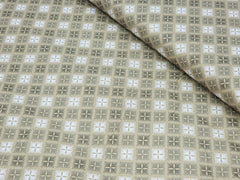 WHITE AND HENNA GREEN BLOCK PRINTED  PREMIUM MIX COTTON SHIRT FABRIC.