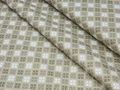 WHITE AND HENNA GREEN BLOCK PRINTED  PREMIUM MIX COTTON SHIRT FABRIC.