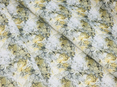 WHITE YELLOW GREEN FLORAL PRINTED PREMIUM MIX COTTON SHIRT FABRIC.