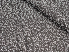 BLACK WITH WHITE LEAF PRINTED PREMIUM MIX LINEN SHIRT FABRIC.