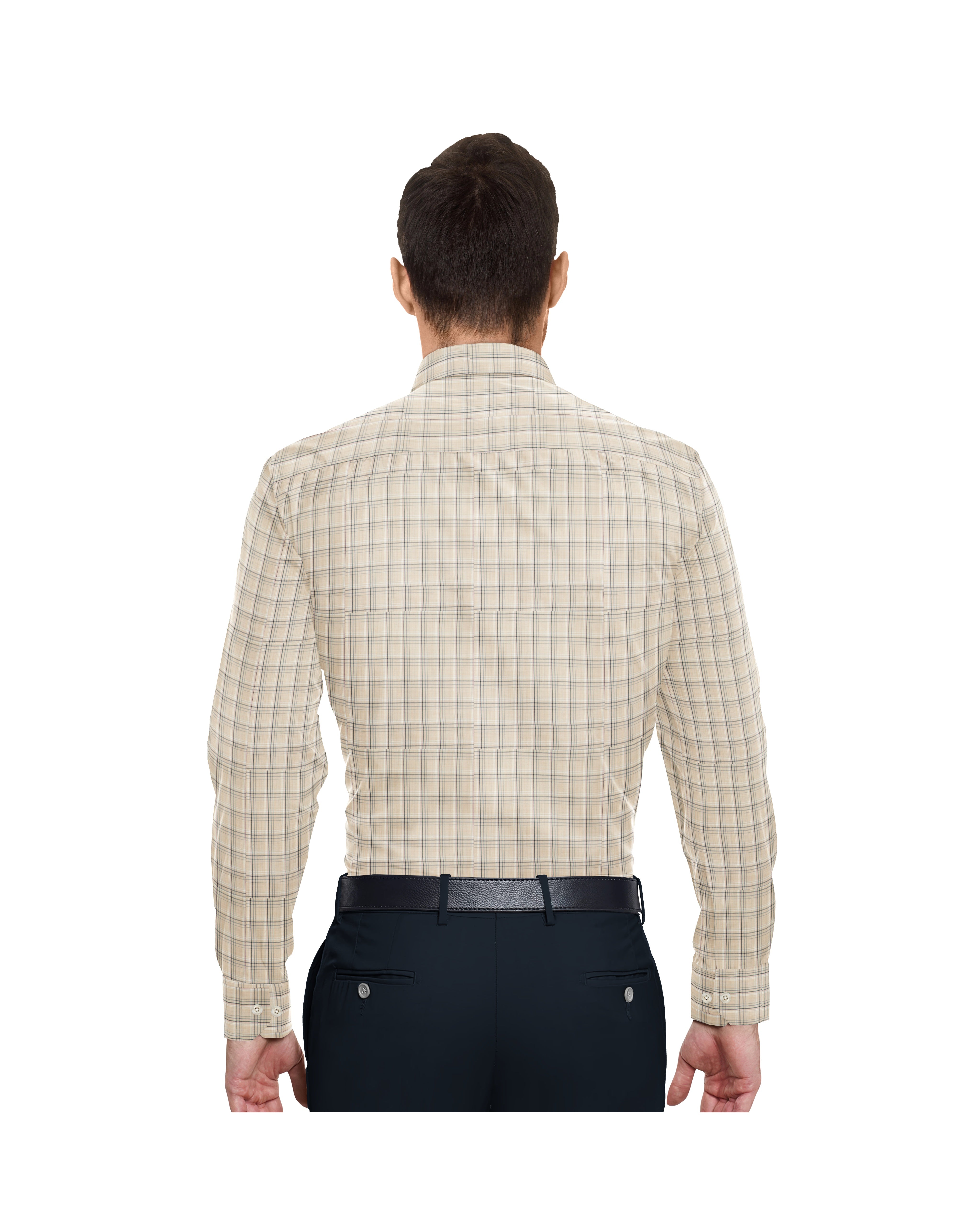 IVORY WITH WHITE, GREY & BLUE CHECKS COTTON SHIRT + OCEAN BLUE FORMAL COTTON PANT