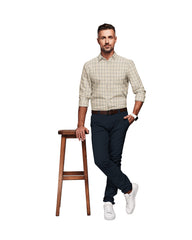 IVORY WITH WHITE, GREY & BLUE CHECKS COTTON SHIRT