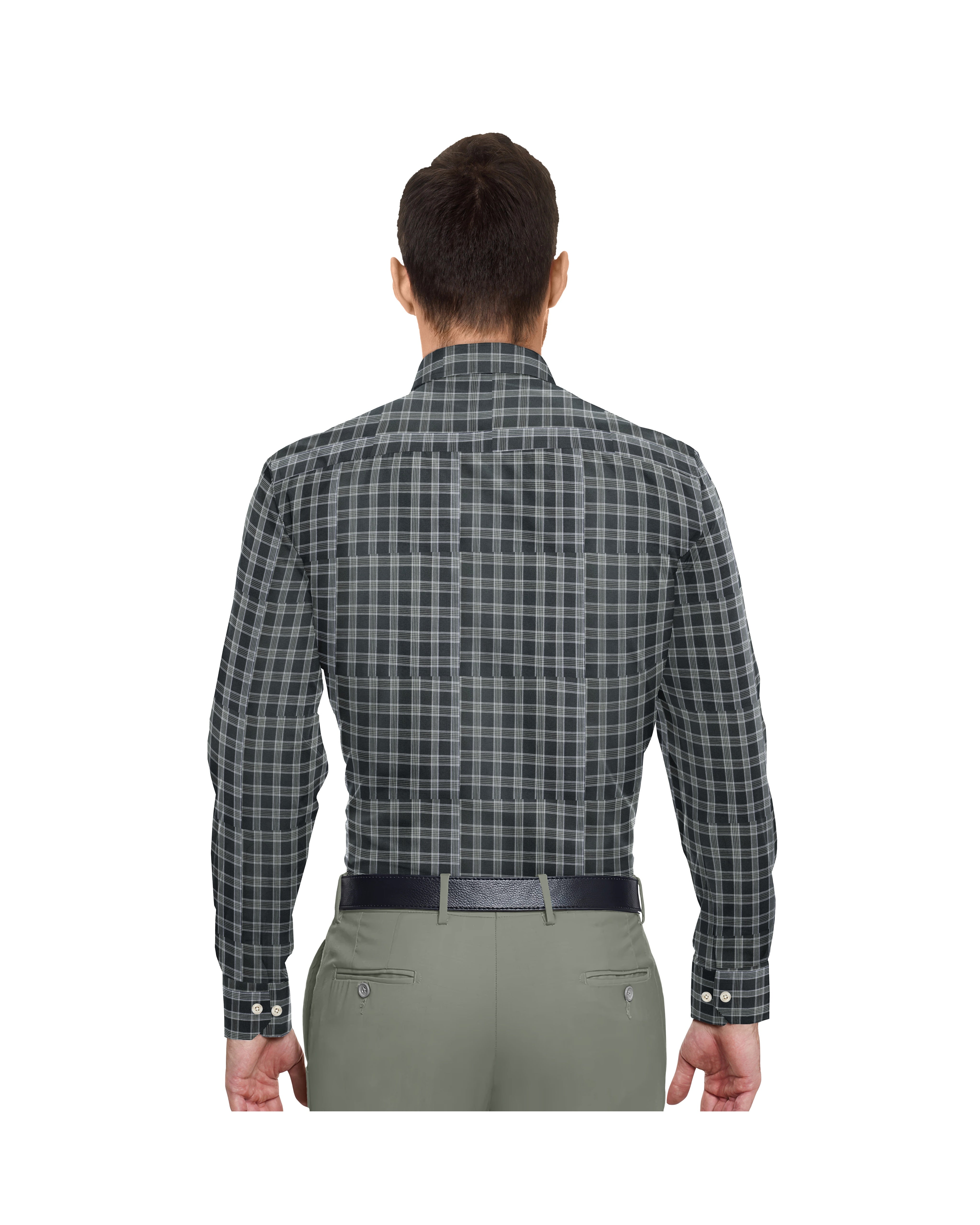 BLACK WITH LIGHT GREEN & WHITE CHECKS COTTON SHIRT + LIGHT PISTA GREEN FORMAL COTTON PANT