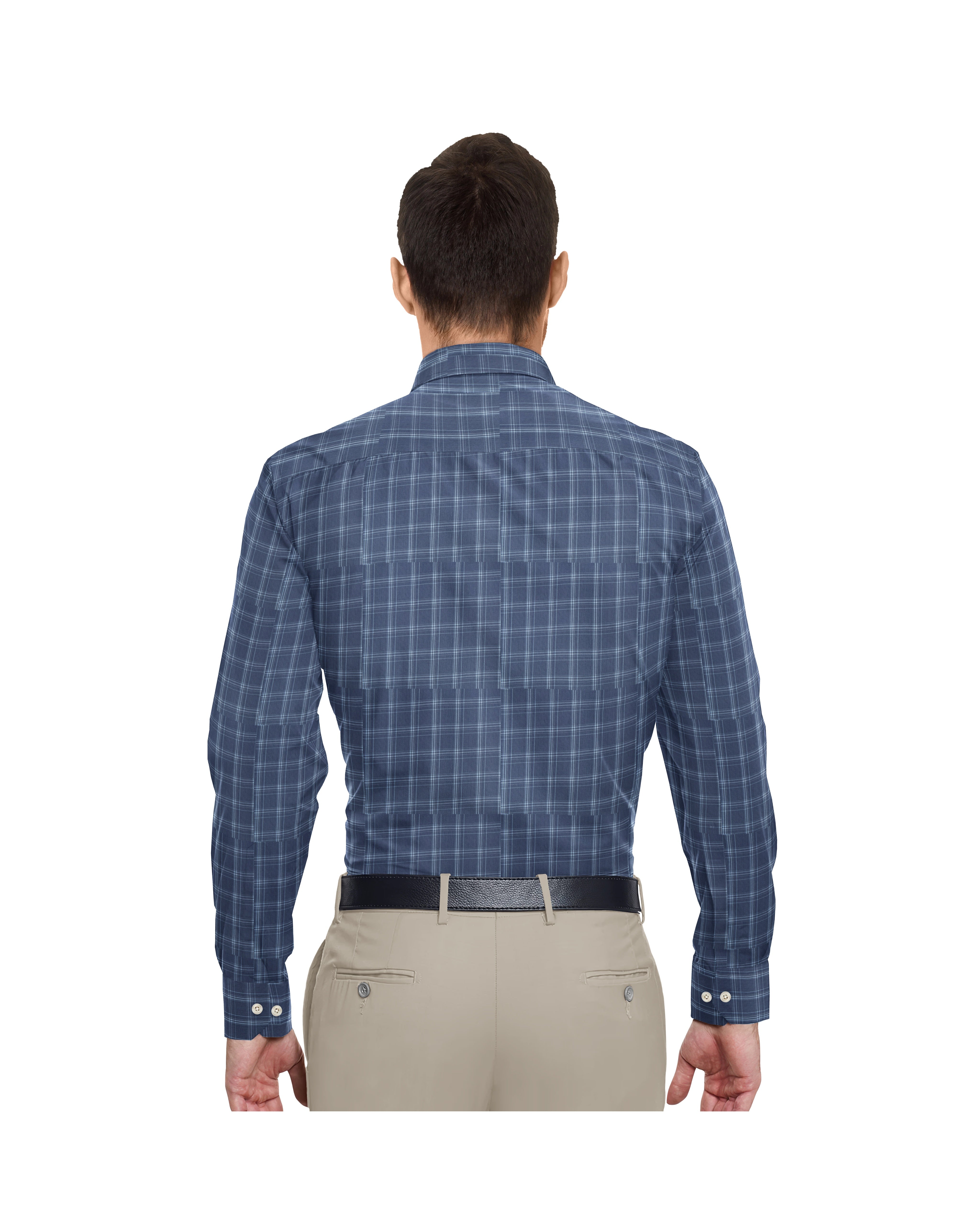 OCEAN BLUE WITH CLASSY CHECKS COTTON SHIRT + BUTTER IVORY FORMAL COTTON PANT