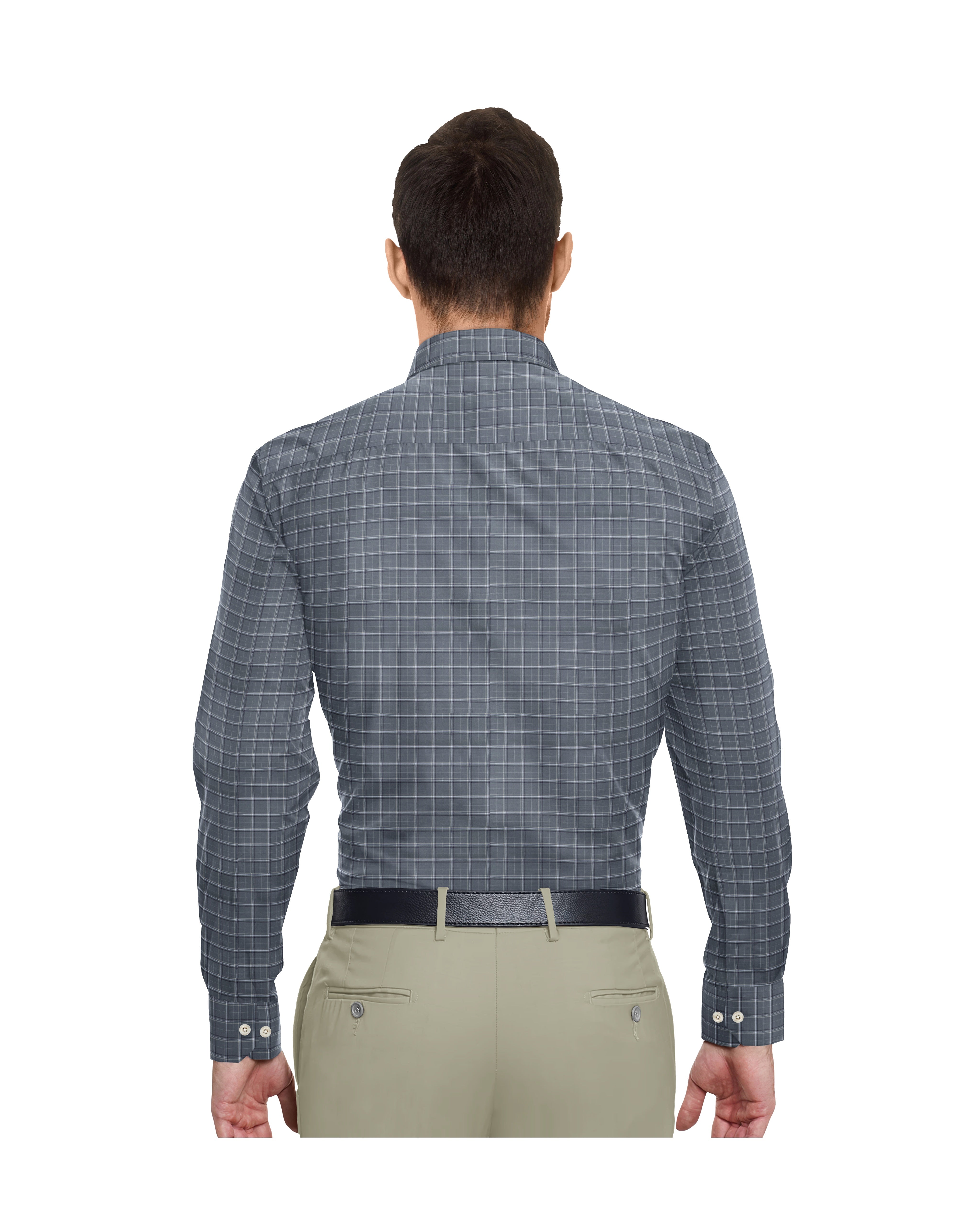 STONY GREY WITH LIGHT DARK CHECK COTTON SHIRT + IVORY FORMAL COTTON PANT