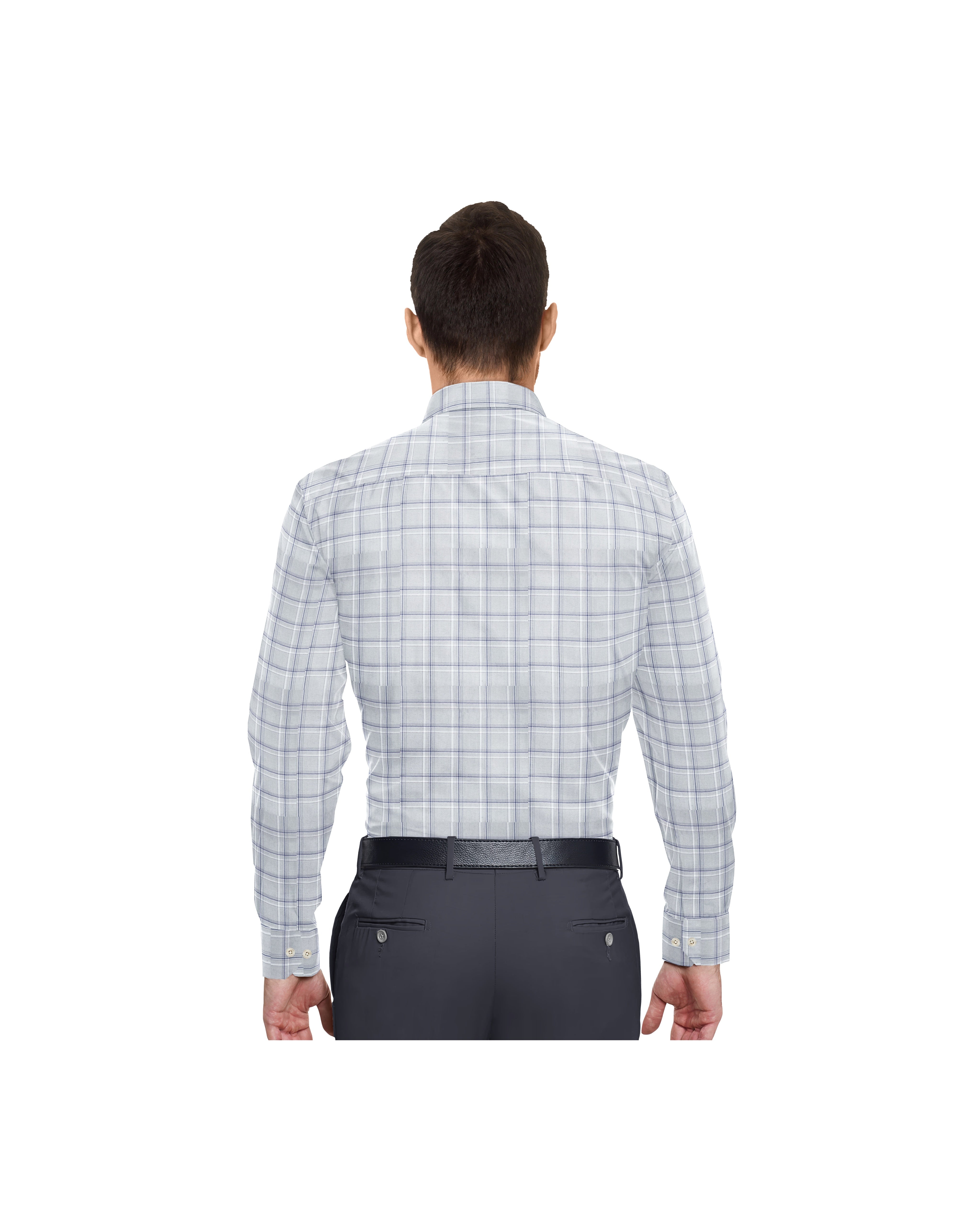 LIGHT SILVER GREY WITH WHITE & BLUE PROFESSIONAL  CHECKS COTTON SHIRT + HIGH BLUE FORMAL COTTON PANT