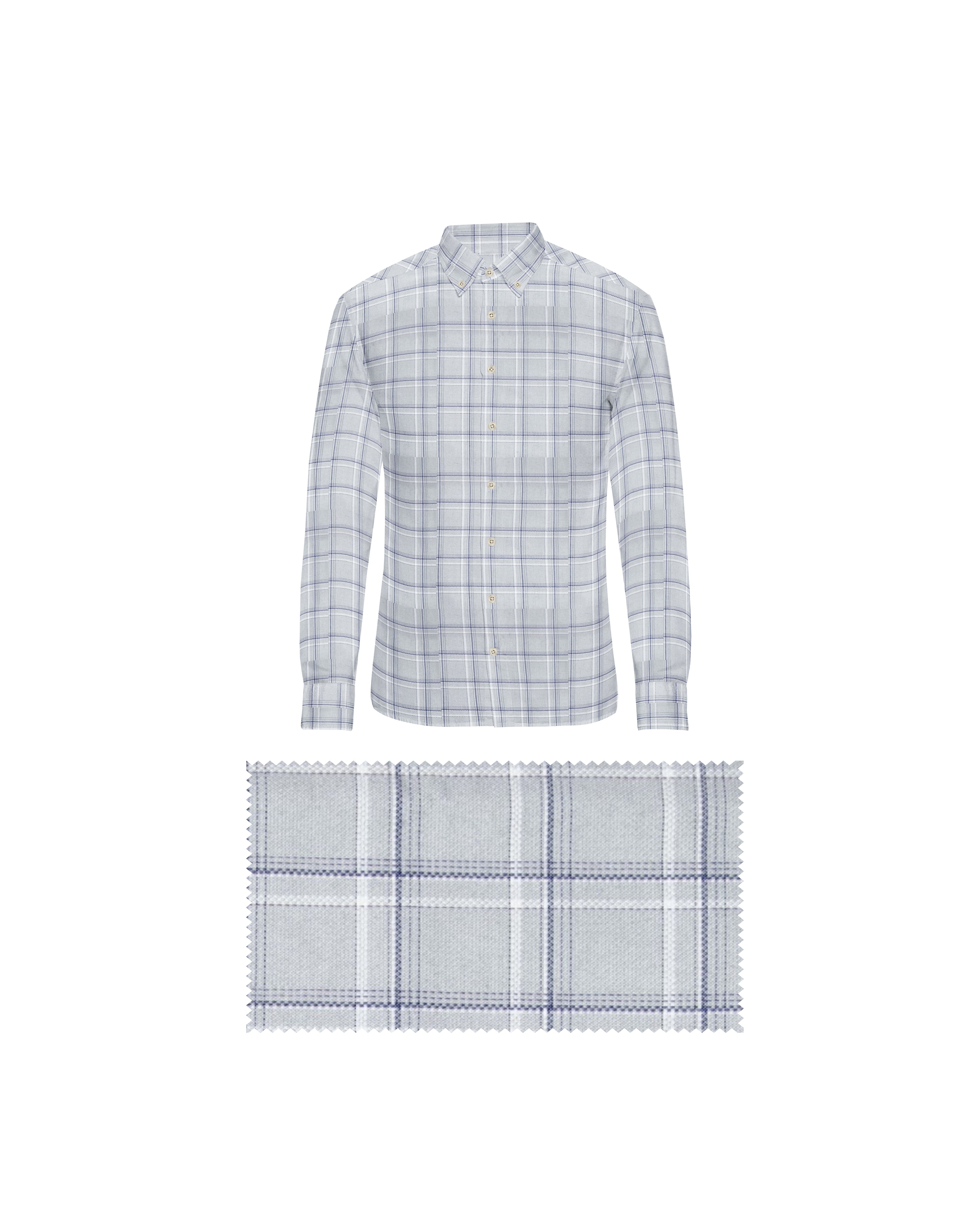 LIGHT SILVER GREY WITH WHITE & BLUE PROFESSIONAL  CHECKS COTTON SHIRT + HIGH BLUE FORMAL COTTON PANT