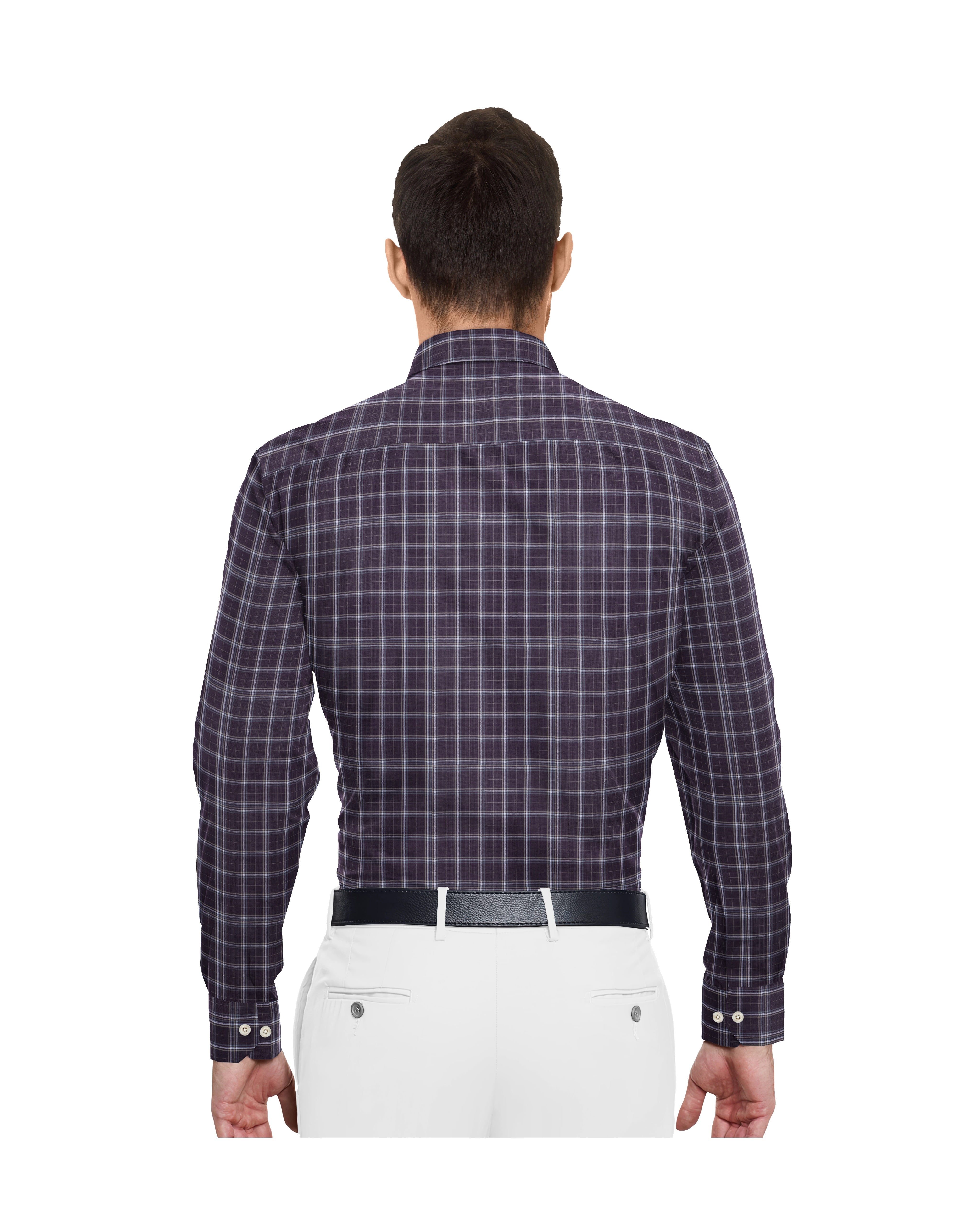 WINE WITH WHITE & IVORY CHECKS COTTON SHIRT + MILKY WHITE FORMAL COTTON PANT