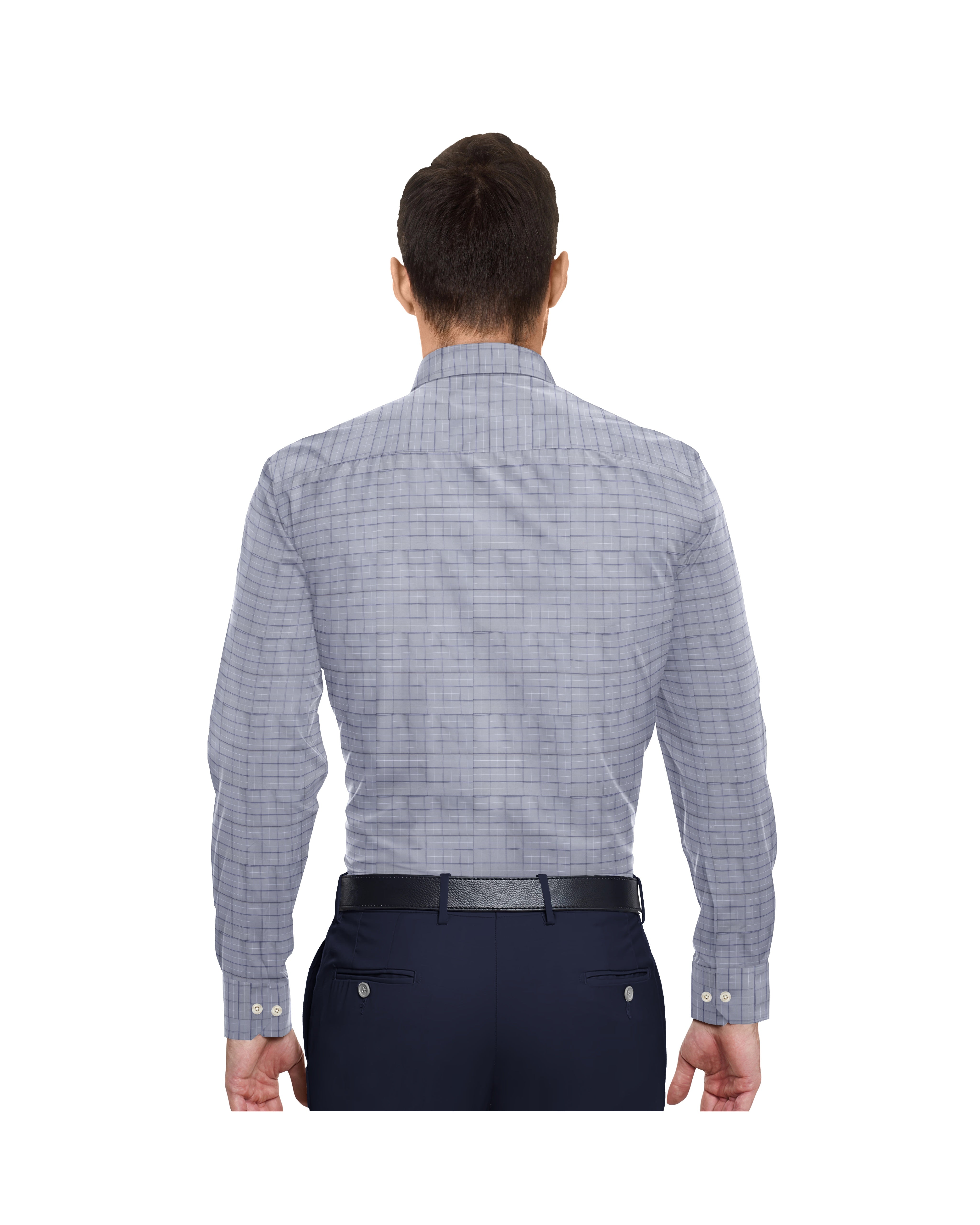 STONE GREY WITH WHITE & BLUE HEAVY CHECKS COTTON SHIRT + BLUE BERRY FORMAL COTTON PANT