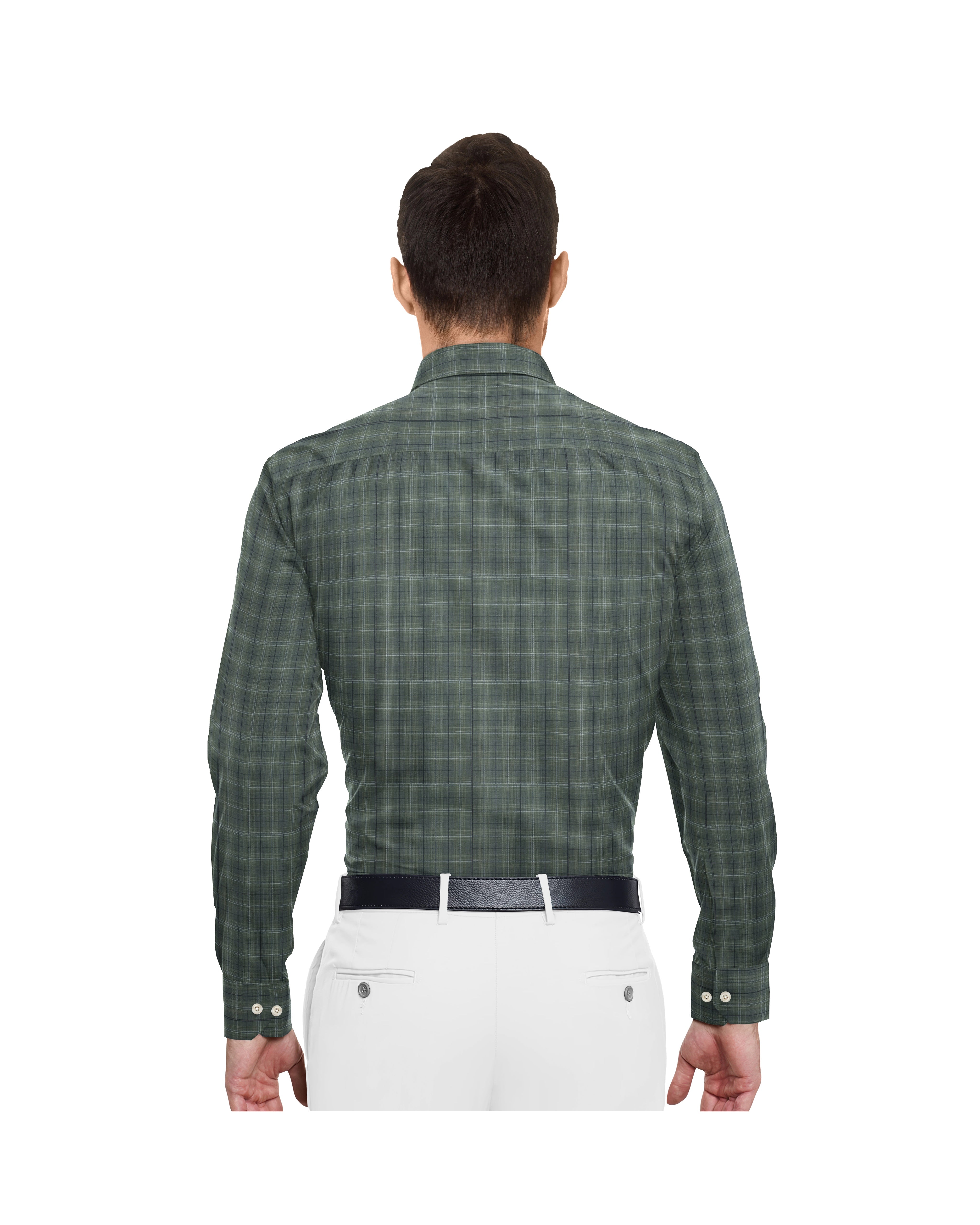 LEAF GREEN WITH LIGHT GREEN & WINE CHECKS COTTON SHIRT + MILKY WHITE FORMAL COTTON PANT