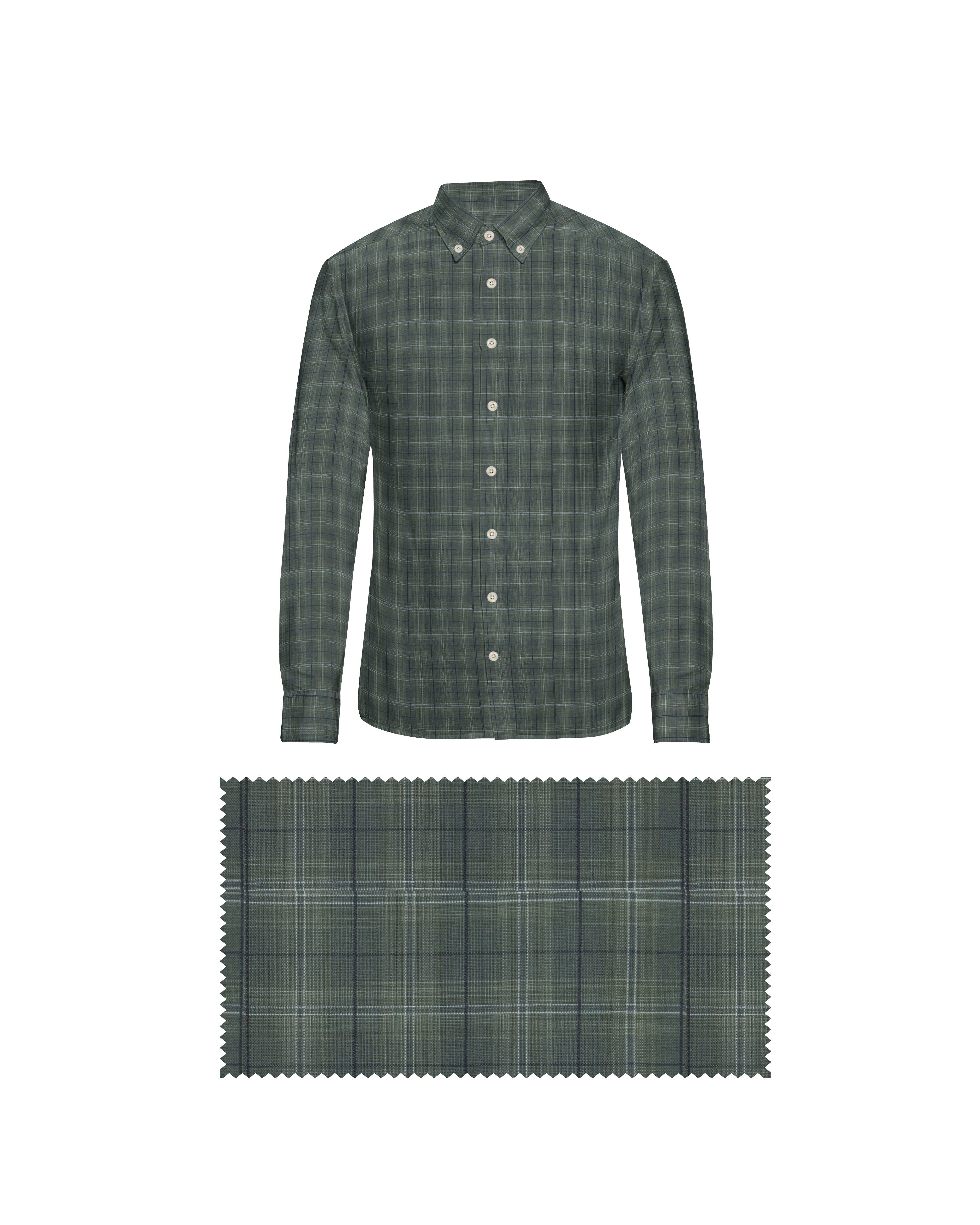 LEAF GREEN WITH LIGHT GREEN & WINE CHECKS COTTON SHIRT + MILKY WHITE FORMAL COTTON PANT