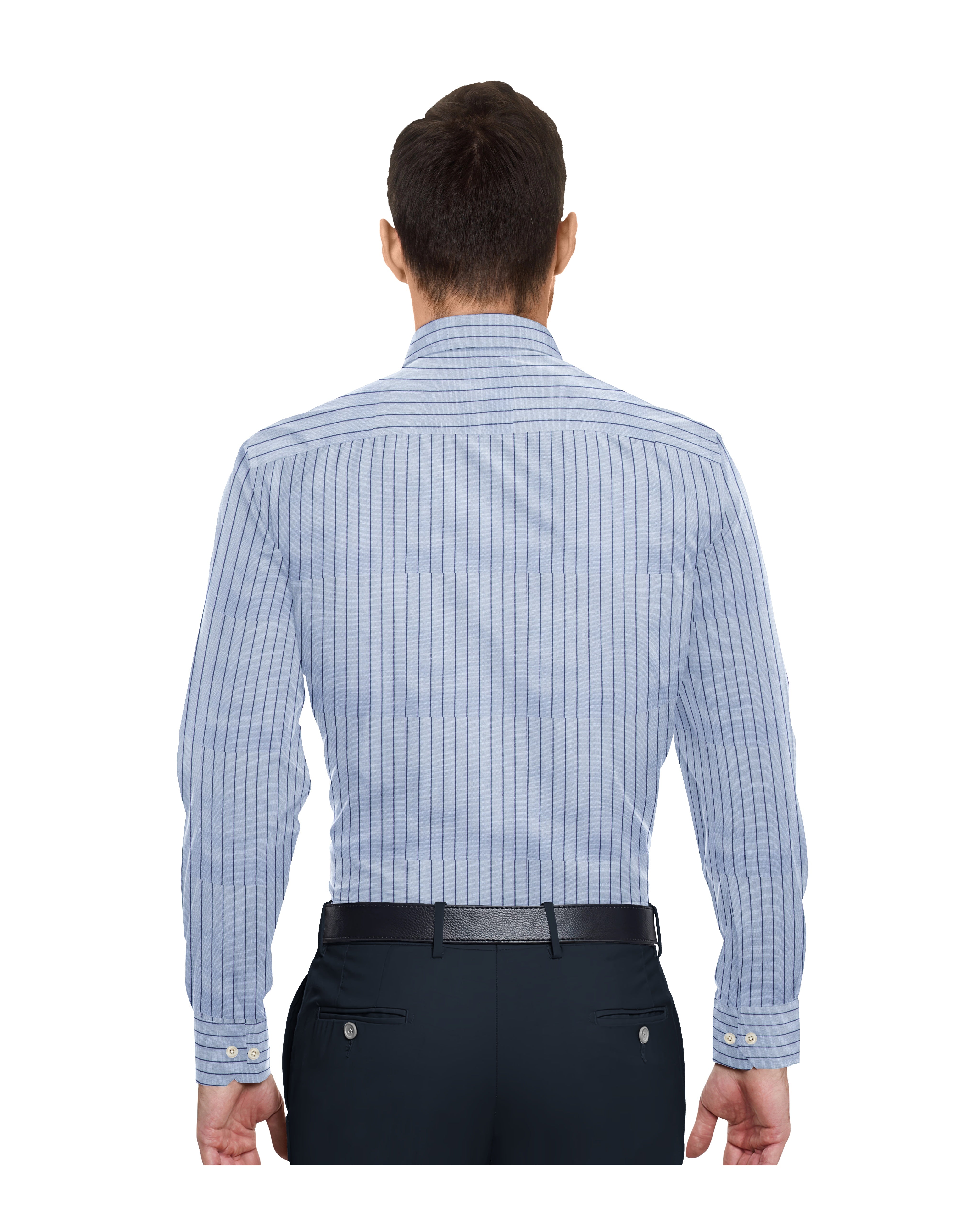 SKY BLUE WITH DARK BLUE THIN LINE COTTON SHIRT + DARK NEVY BLUE FORMAL COTTON PANT