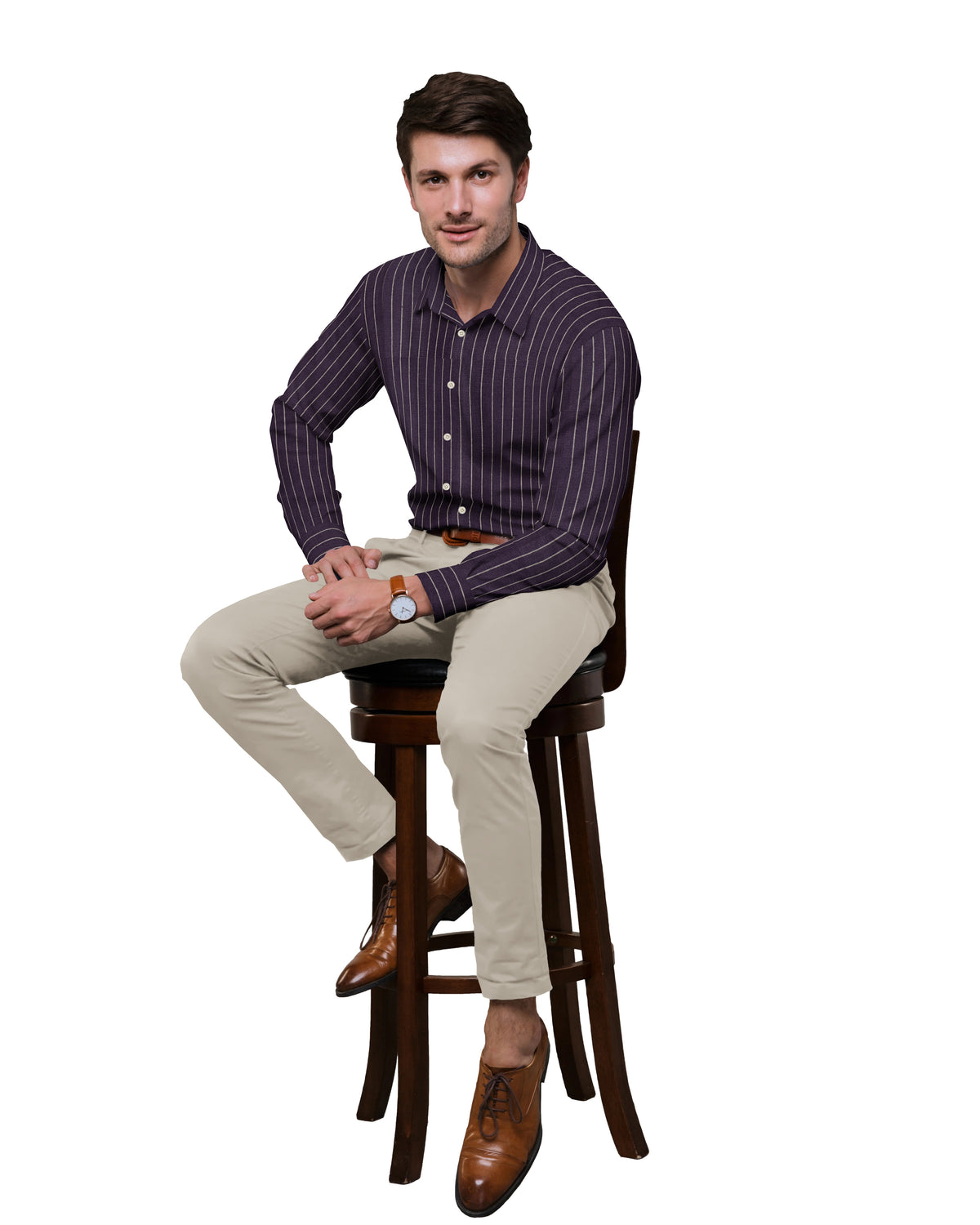 BURN DARK VIOLET WITH IVORY THIN LINE COTTON SHIRT