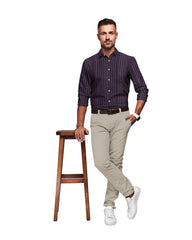 BURN DARK VIOLET WITH IVORY THIN LINE COTTON SHIRT