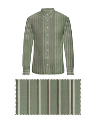 MULTI GREEN WITH WHITE & BROWN THIN LINE COTTON SHIRT + DARK HENNA GREEN FORMAL COTTON PANT