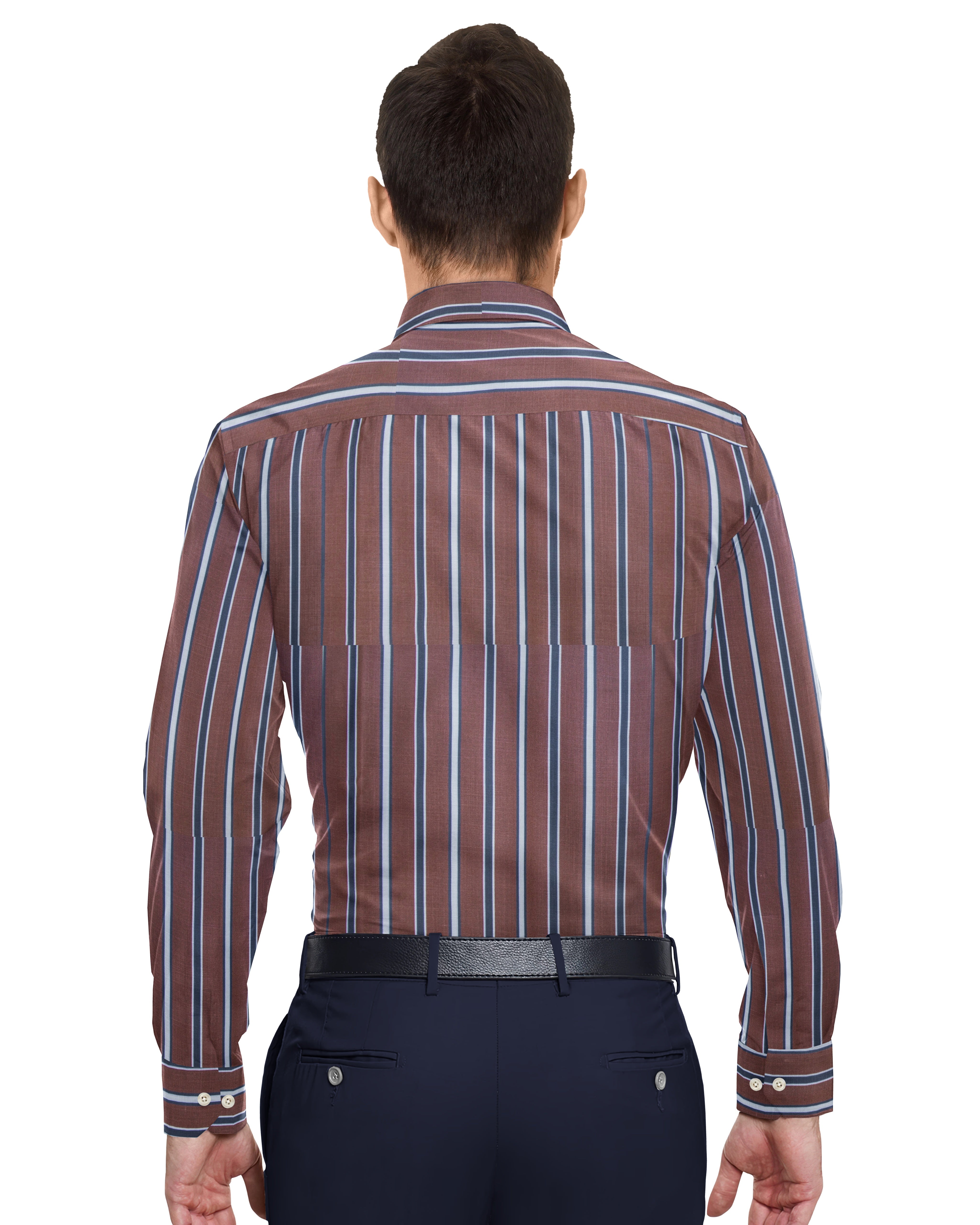 BLUE, WHITE & BROWN THICK STRIP LINE COTTON SHIRT + BLUE BERRY FORMAL COTTON PANT