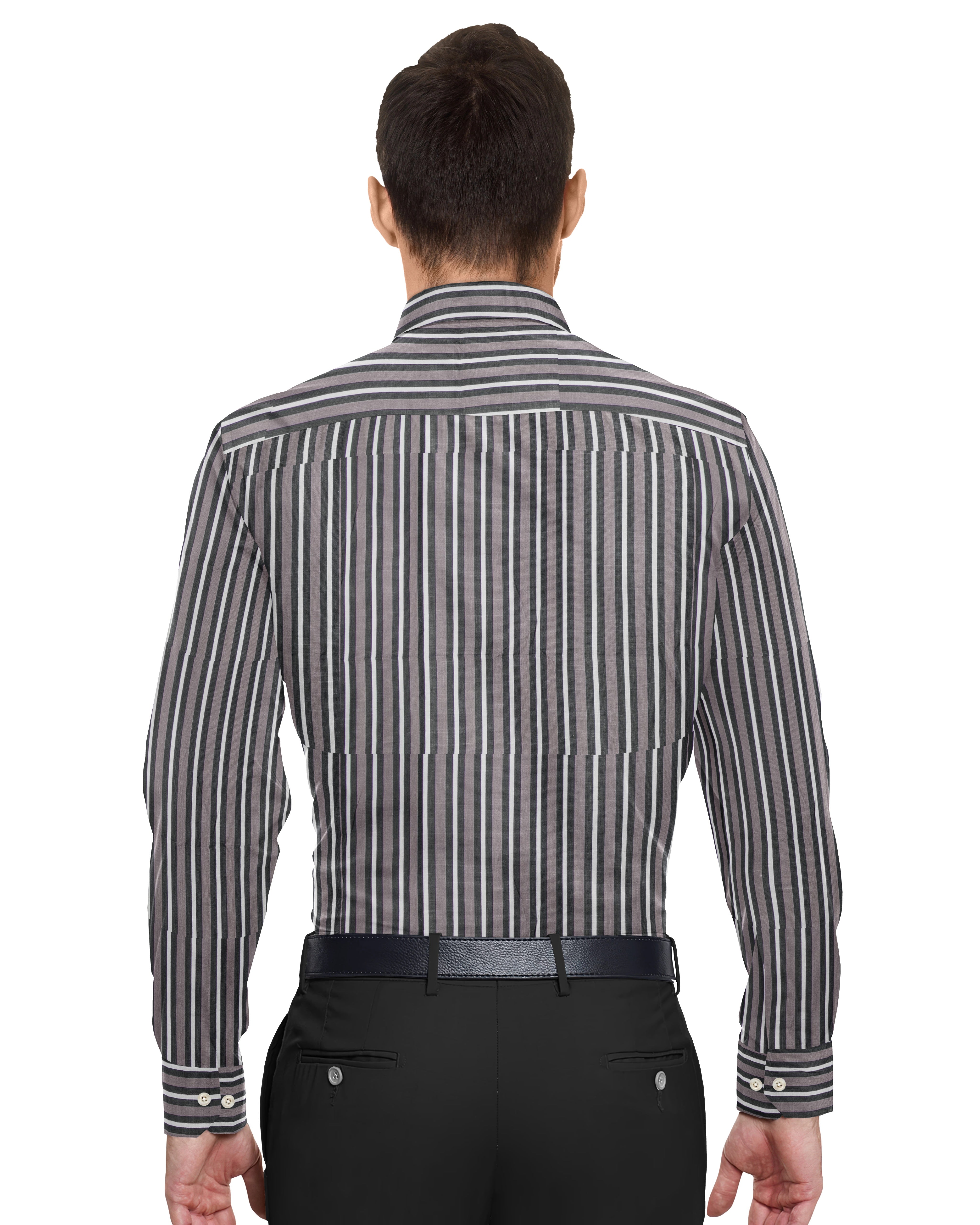 BLACK & BROWN THICK STRIP LINE COTTON SHIRT + HEAVY BLUE FORMAL COTTON PANT