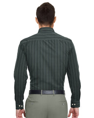 DARK GREEN WITH BLUE & LIGHT GREEN THIN LINE COTTON SHIRT