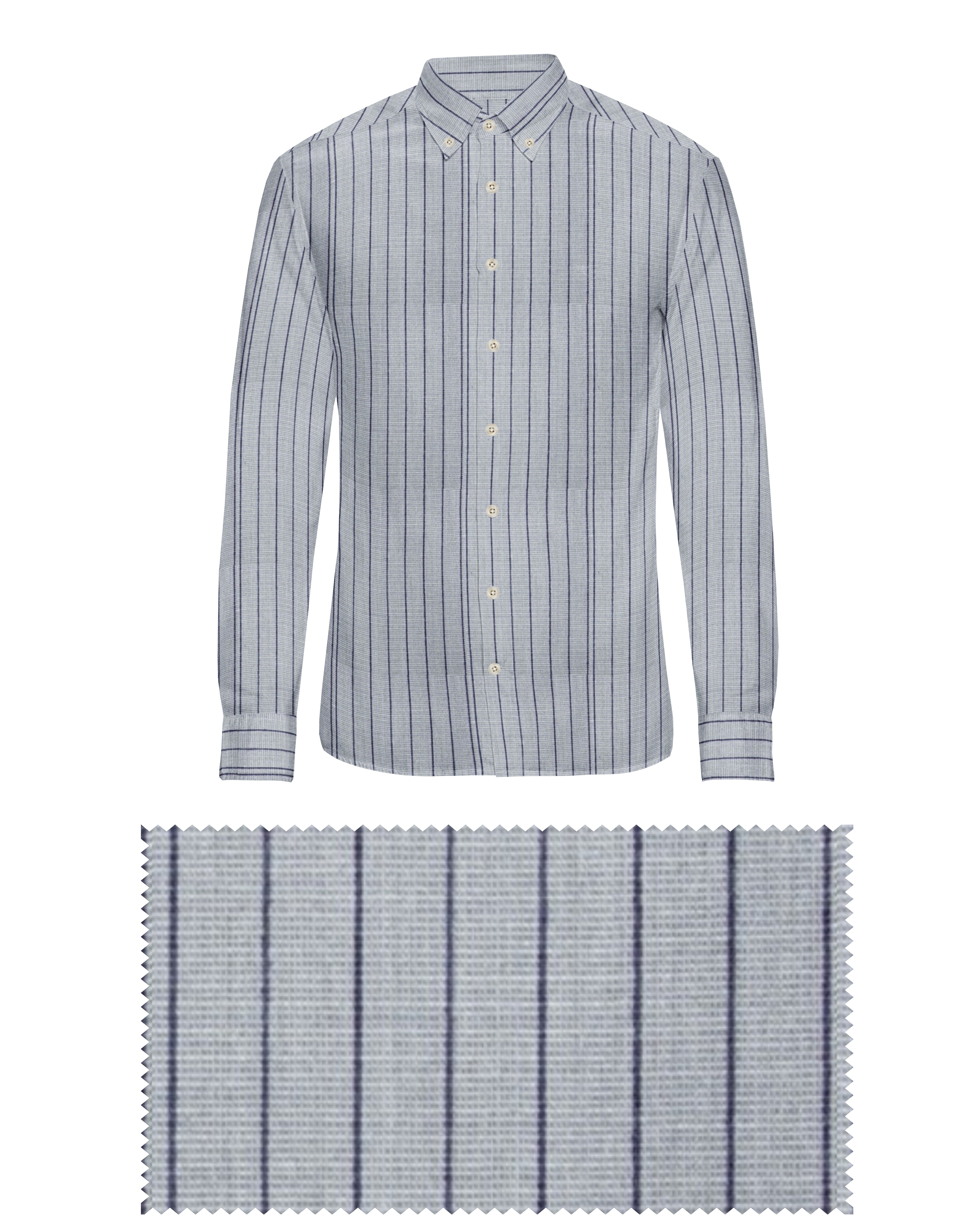 SILVER GREY WITH DARK BLUE THIN LINE COTTON SHIRT + HIGH BLUE FORMAL COTTON PANT