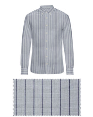 SILVER GREY WITH DARK BLUE THIN LINE COTTON SHIRT + HIGH BLUE FORMAL COTTON PANT