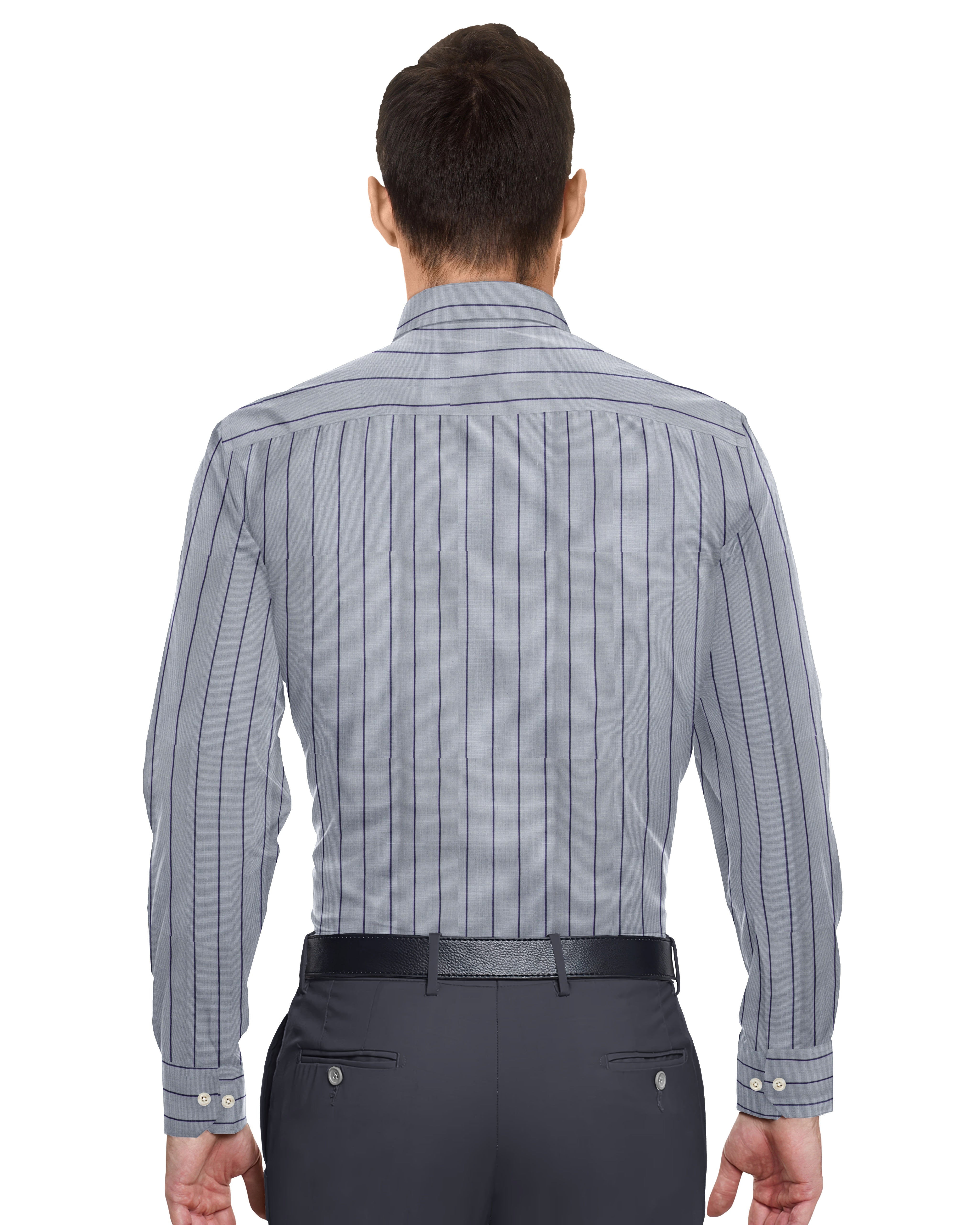 SILVER GREY WITH DARK BLUE THICK LINE COTTON SHIRT + HIGH BLUE FORMAL COTTON PANT