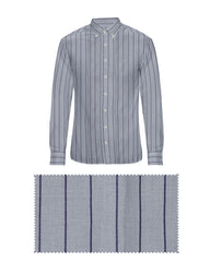 SILVER GREY WITH DARK BLUE THICK LINE COTTON SHIRT + HIGH BLUE FORMAL COTTON PANT