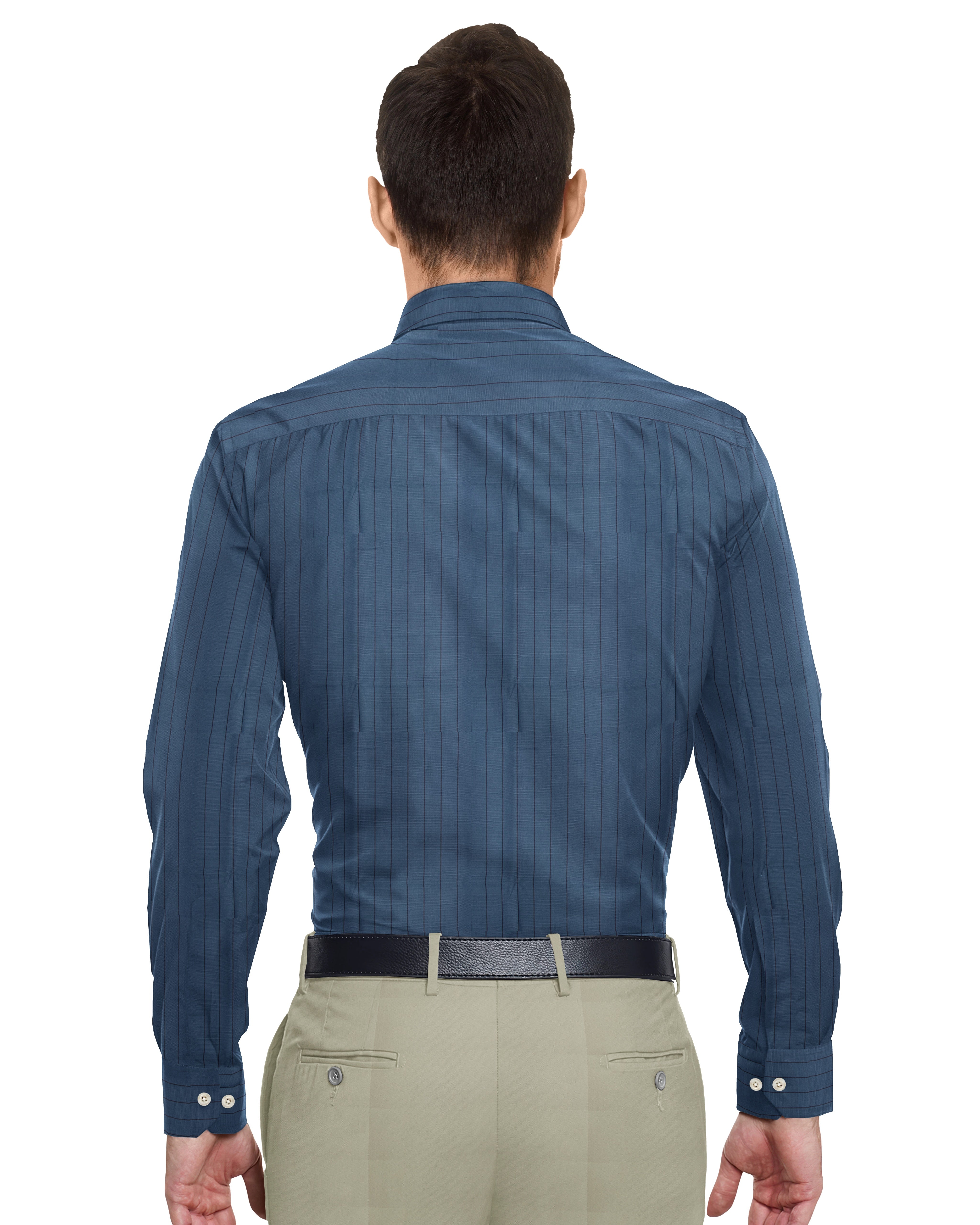 RAMA BLUE WITH THIN LINE COTTON SHIRT + IVORY FORMAL COTTON PANT