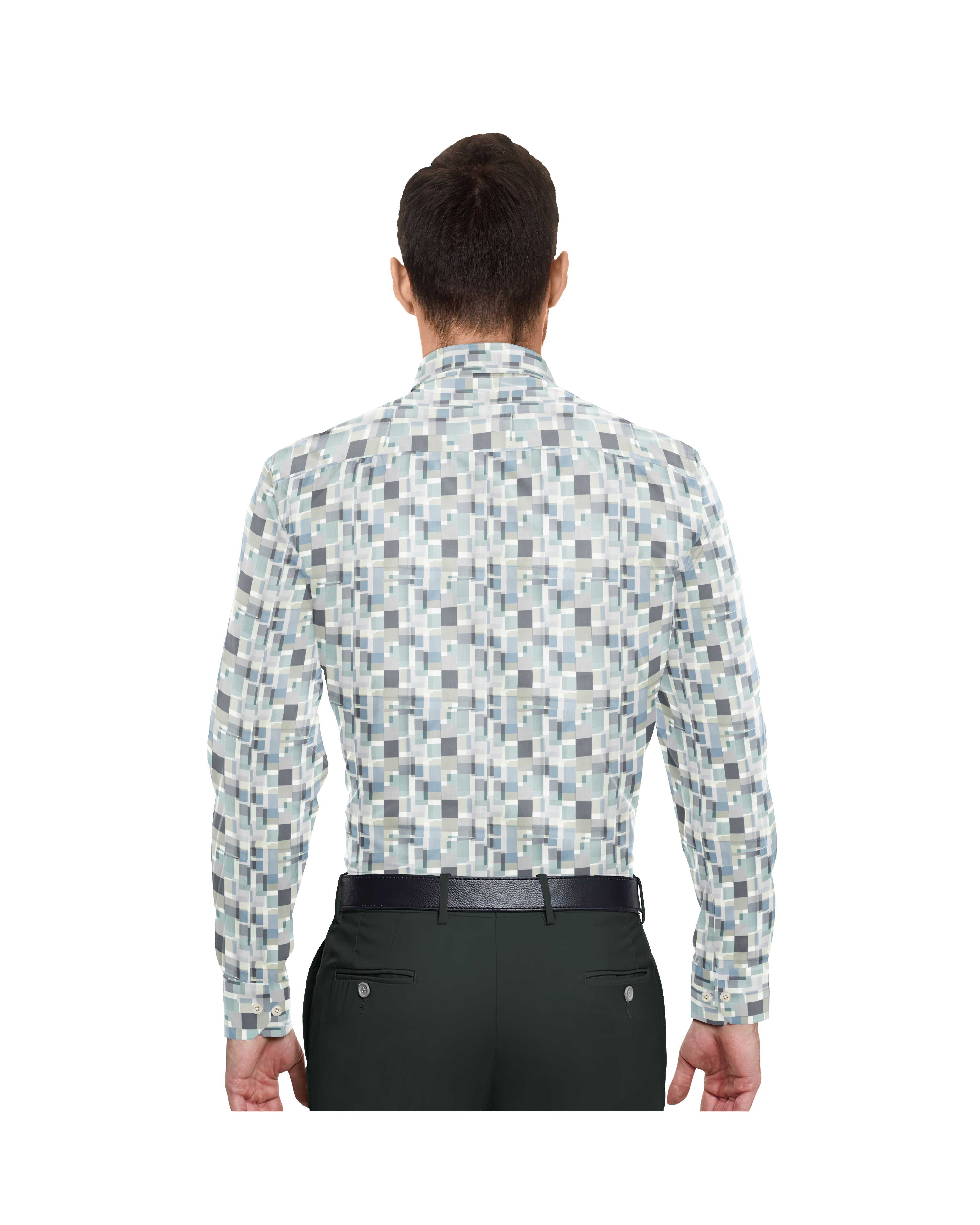 MIX COLOUR SQUARE PRINT COTTON SHIRT + DARK GREEN FORMAL COTTON PANT