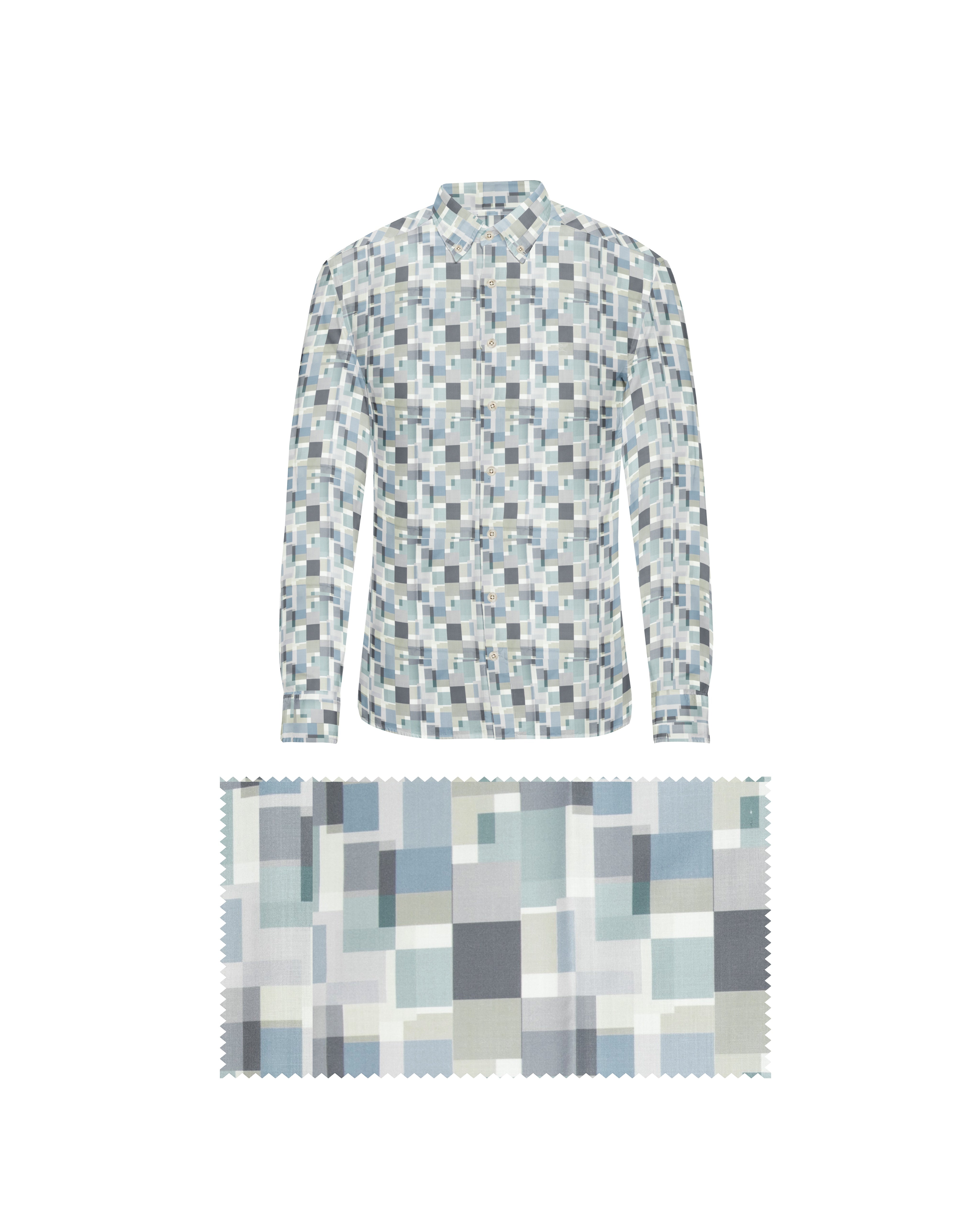 MIX COLOUR SQUARE PRINT COTTON SHIRT + DARK GREEN FORMAL COTTON PANT