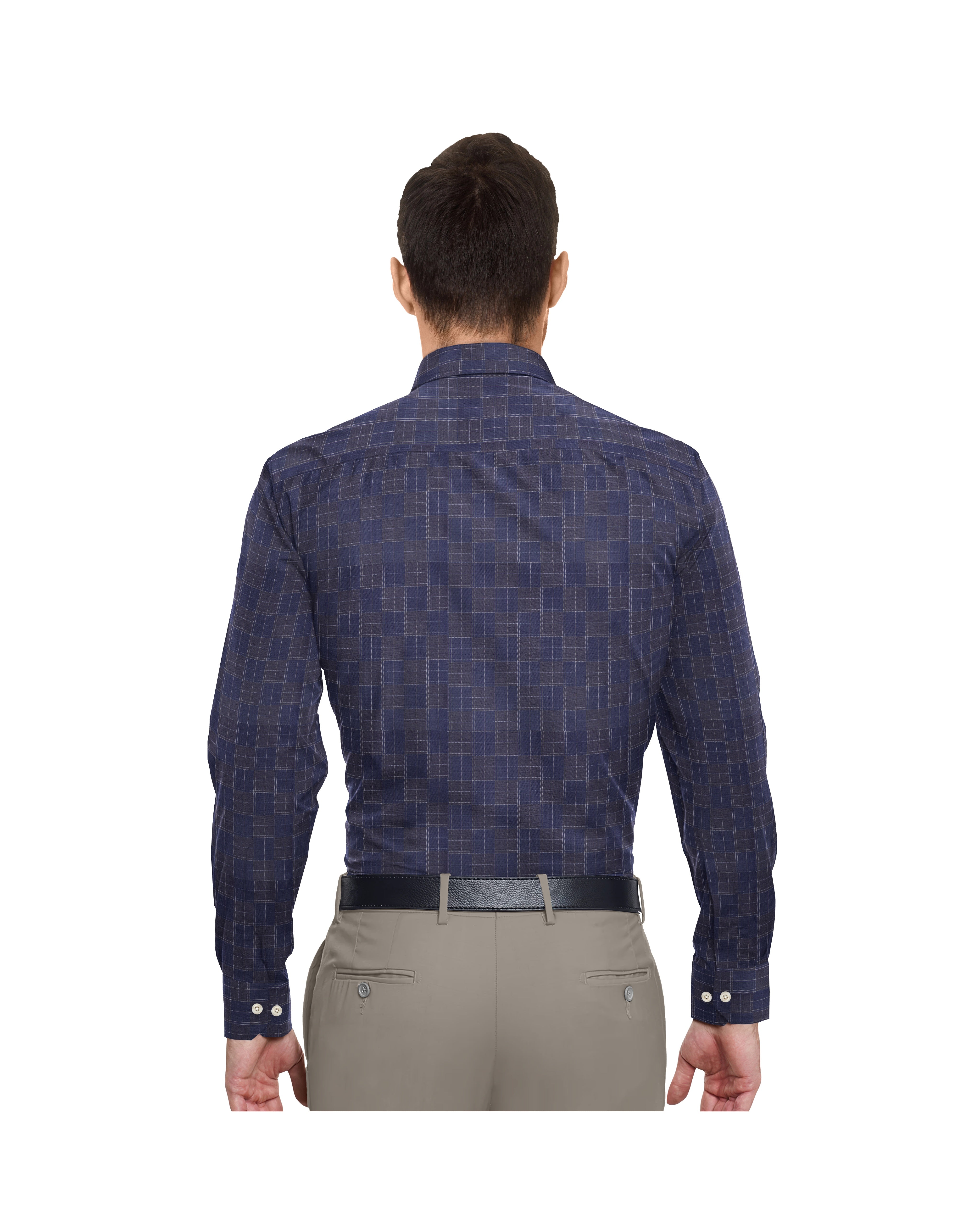 DIFFERENT BLUE WITH SQUARE PRINT COTTON SHIRT + CREMY IVORY FORMAL COTTON PANT