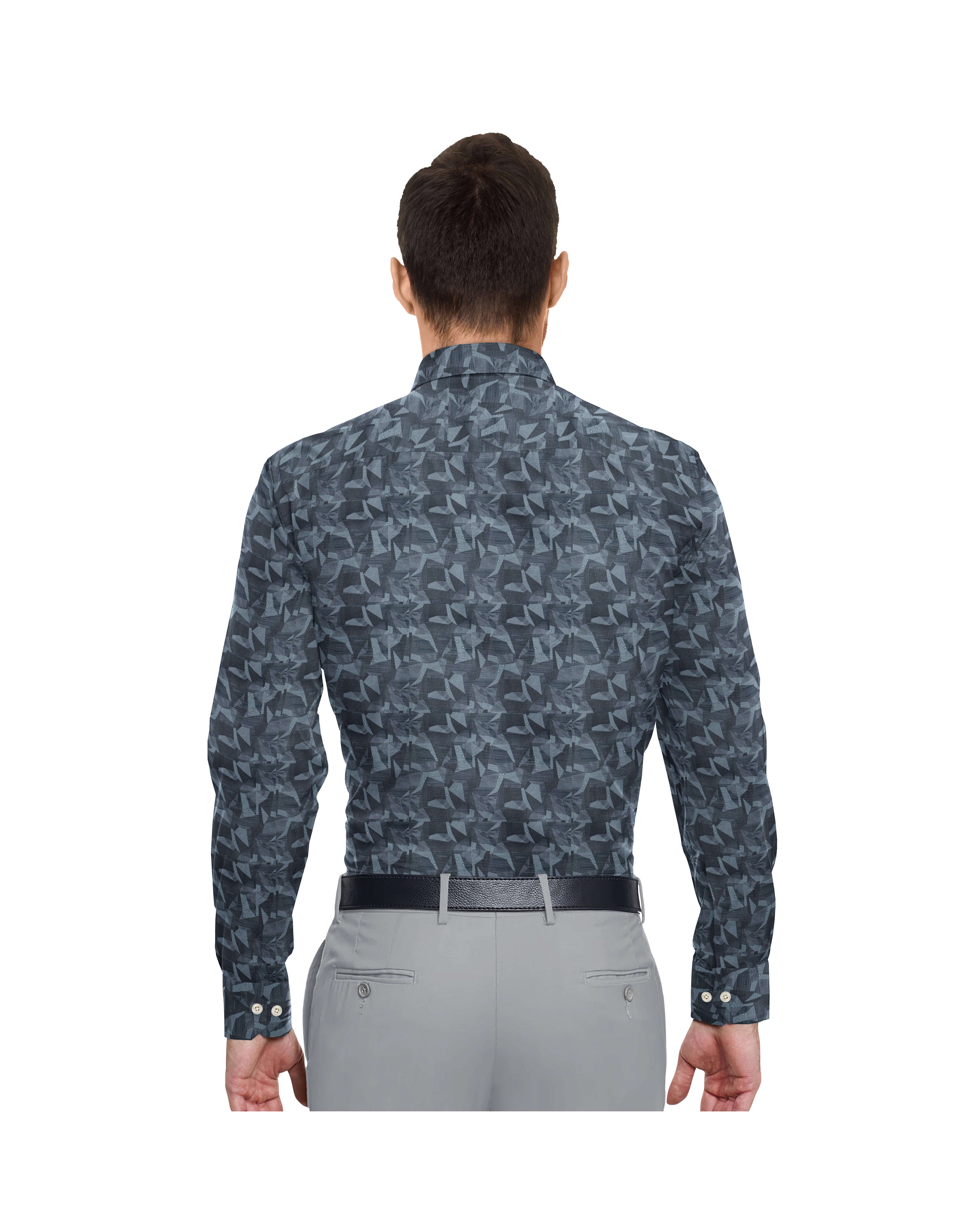 BLACK DARK GREY LIGHT GREY MIX PRINT COTTON SHIRT + SILVER GREY FORMAL COTTON PANT