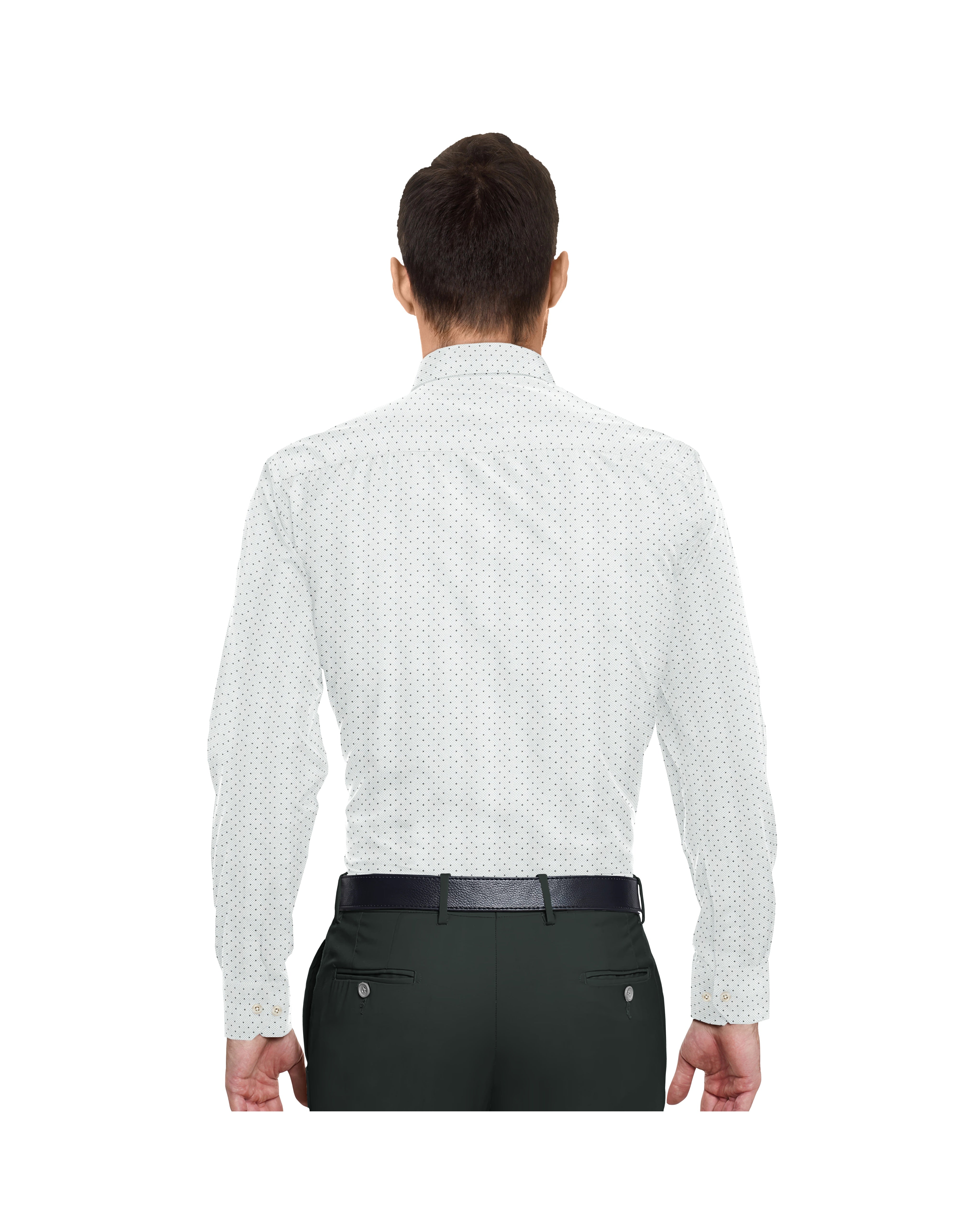 WHITE WITH GREEN DOT PRINT COTTON SHIRT + DARK GREEN FORMAL COTTON PANT