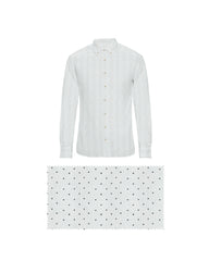 WHITE WITH GREEN DOT PRINT COTTON SHIRT + DARK GREEN FORMAL COTTON PANT