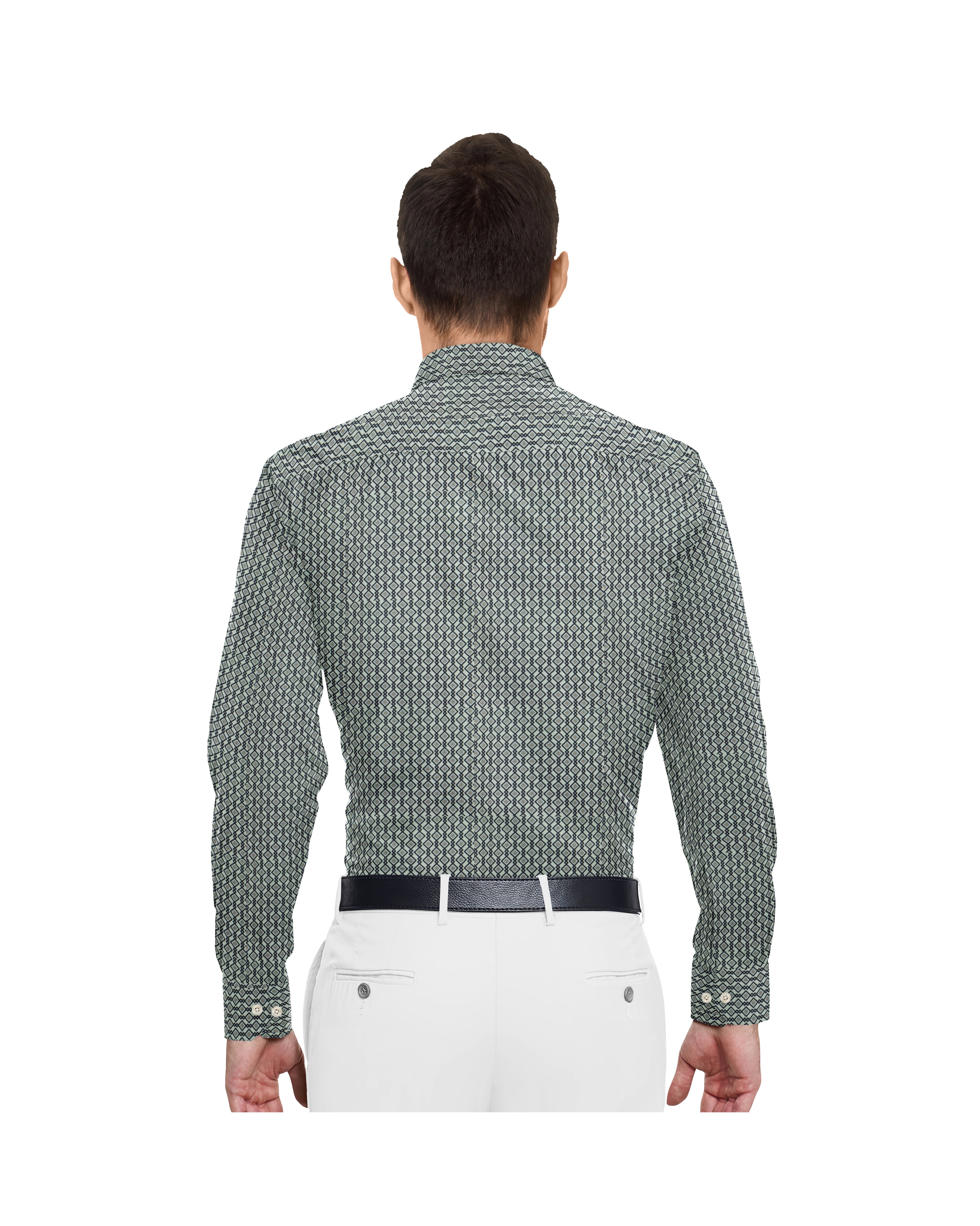 WHITE WITH BLACK SQUARE ZIG ZAG PRINT COTTON SHIRT + MILKY WHITE FORMAL COTTON PANT