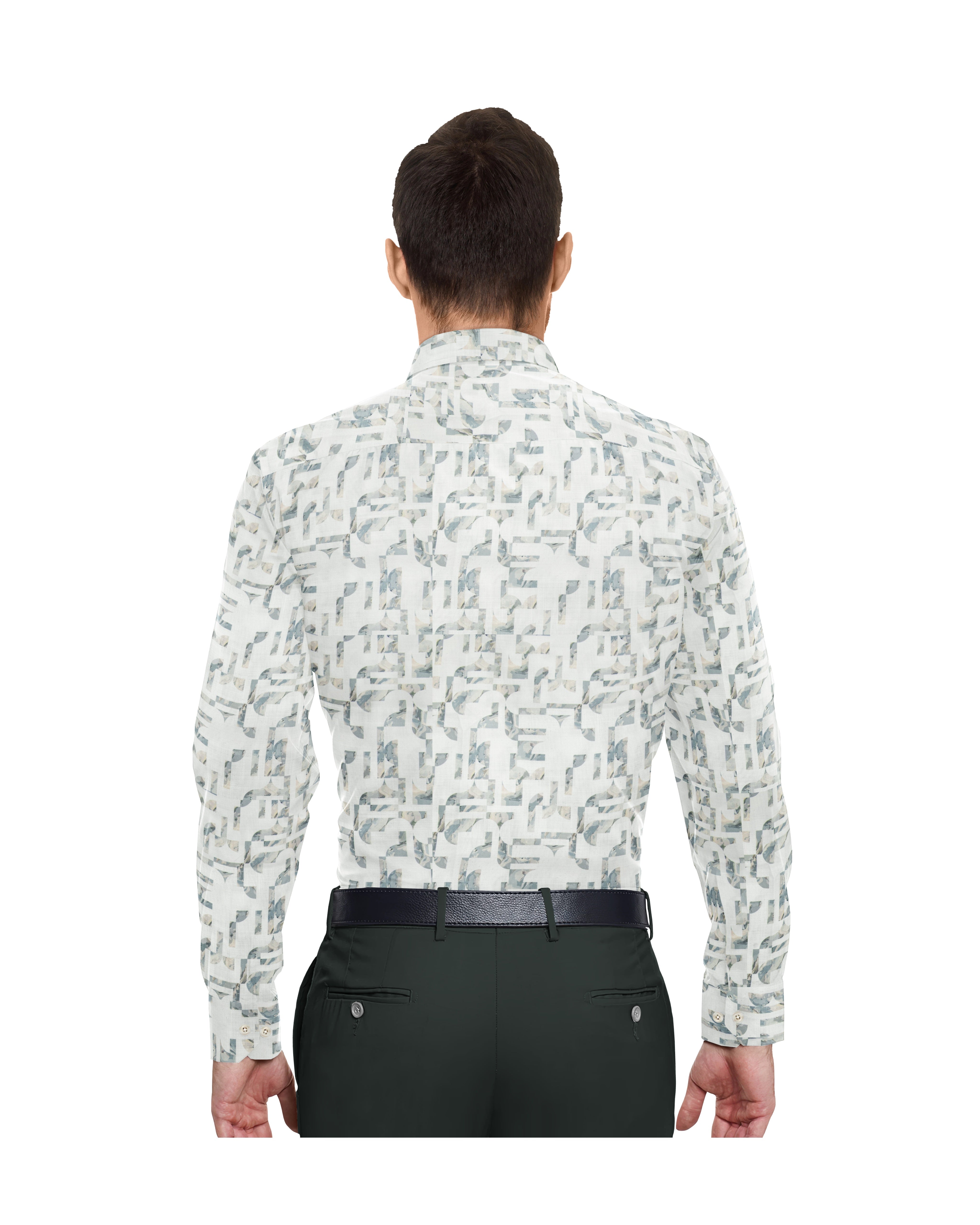 IVORY & LIGHT GREEN PRINT COTTON SHIRT + DARK GREEN FORMAL COTTON PANT